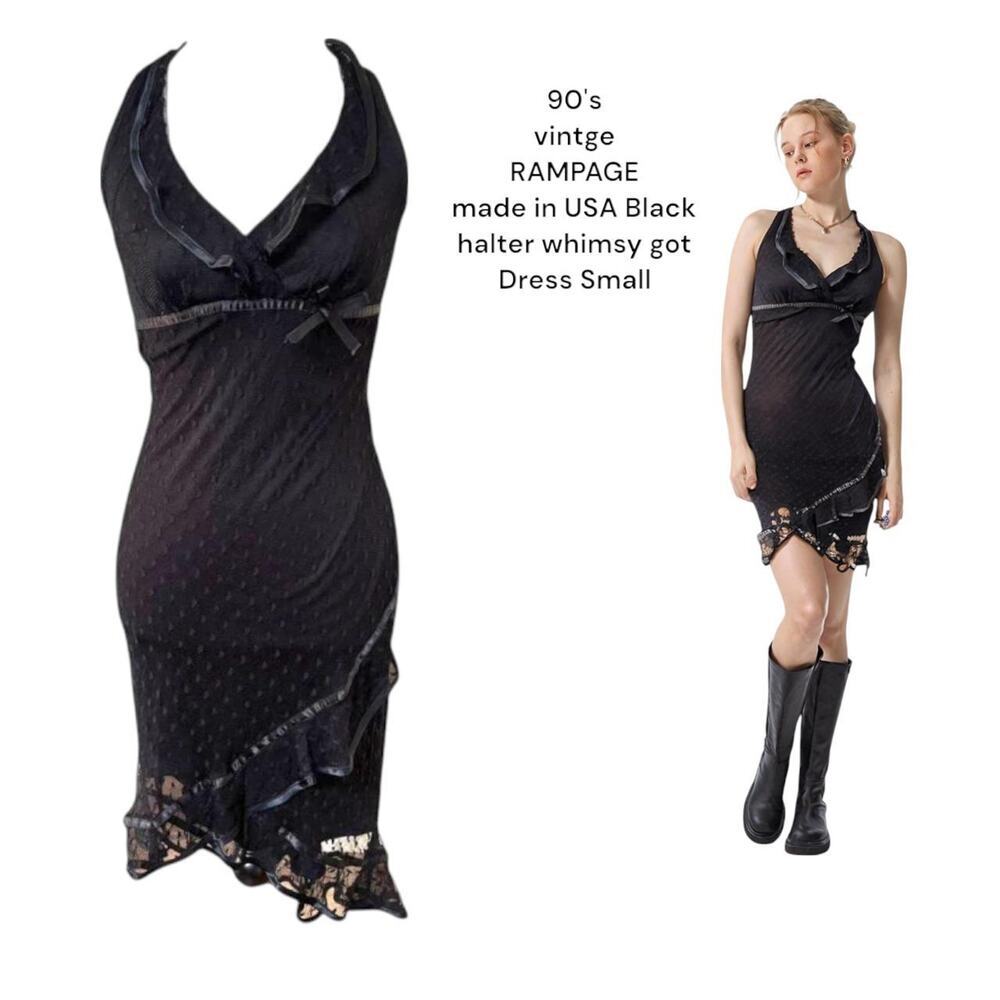 vintage 90's Black Lace‎ Rampage made in USA Halter Dress small.